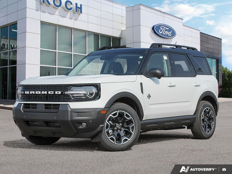 NEW 2025 Ford Bronco Sport Outer Banks - Oxford White Exterior / PLATINUM BLUE Interior - $41,909 - Stock #E51202 - VIN 3FMCR9CN9SRF21408 - Photo 1