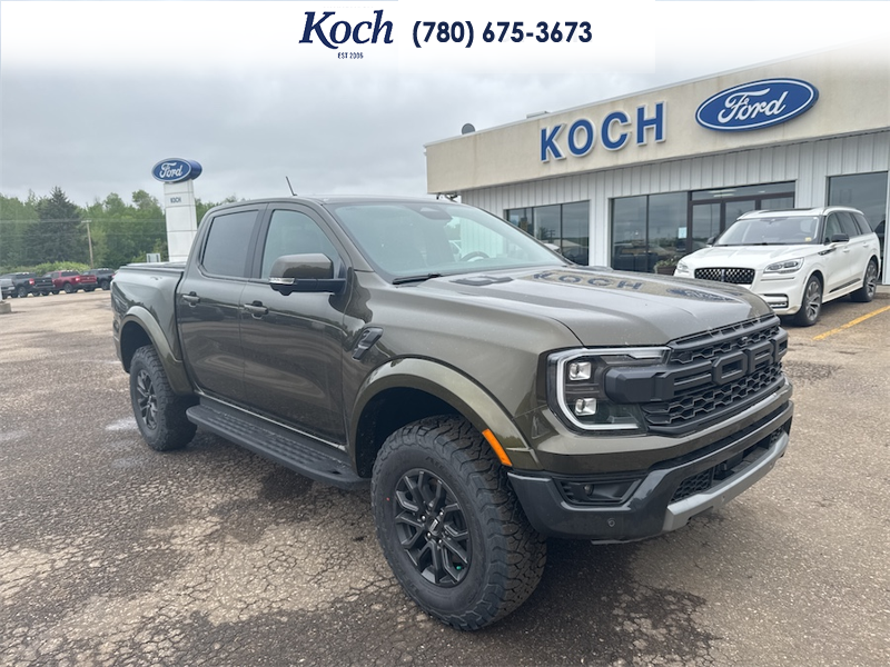 NEW 2025 Ford Ranger Raptor - Shelter Green Metallic Exterior / EBONY LEATHER TRIM Interior - $82,740 - Stock #A25293 - VIN 1FTER4LR7SLE52834 - Photo 1